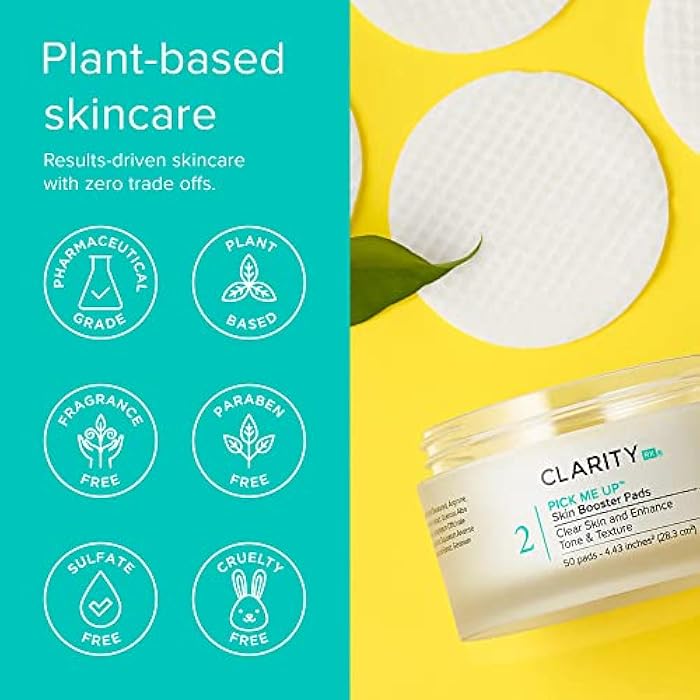 ClarityRx Pick Me Up Skin Booster Exfoliating Facial Pads, Natural Plant-Based Medicated Face Wipes for Acne-Prone & Aging Skin, Minimizes Pores, Fine Lines & Wrinkles (50 Count, 4 oz) - Image 5