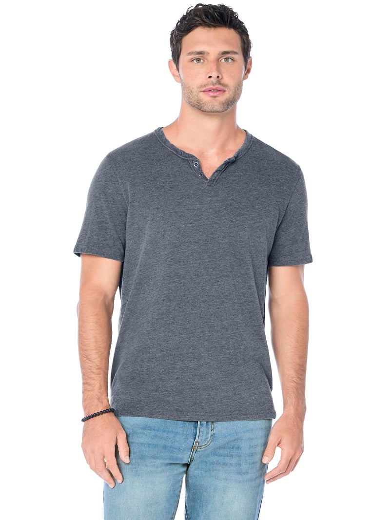 Lucky Brand Men's Venice Burnout Notch Neck Tee Shirt, Jet black, Large - Image 1