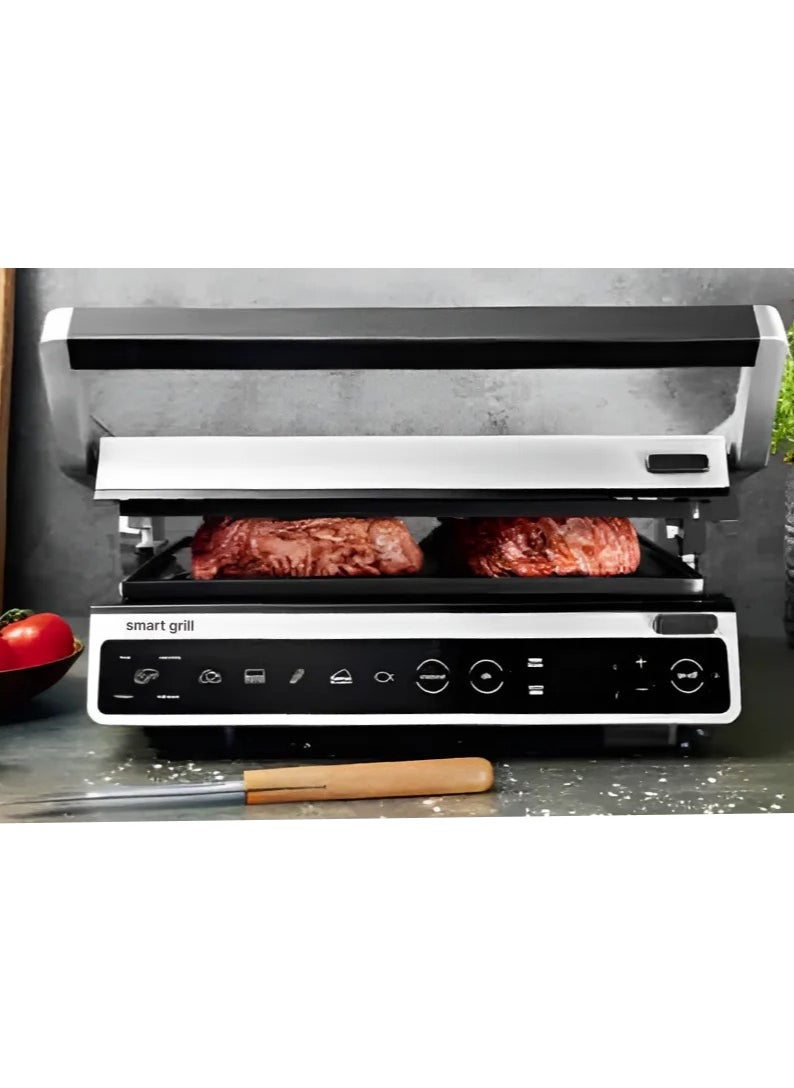Grimmen Smart Grill Barbeque - Advanced Designed BBQ With 4 Cooking Levels & 6 Grill Programs - Temperature Adjustable - Anti Stick Grill Areas For Delicious Recipes, Black  - Image 1