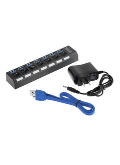 نيبمينينت موزع USB 3.0 بسبعة منافذ مع محول قوي للتيار الكهربائي المتردد الأسود / الأزرق 