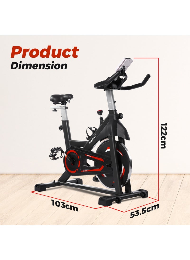 Sparnod Fitness - Sparnod Fitness SSB-11 Spin Bike with 13 kg Heavy-duty Flywheel, LED Display, Pulse Sensor, Silent Belt Drive System, Adjustable Resistance, 4way Adjustable Cushioned Seat, 2way Adjustable Handlebars. - Image 1