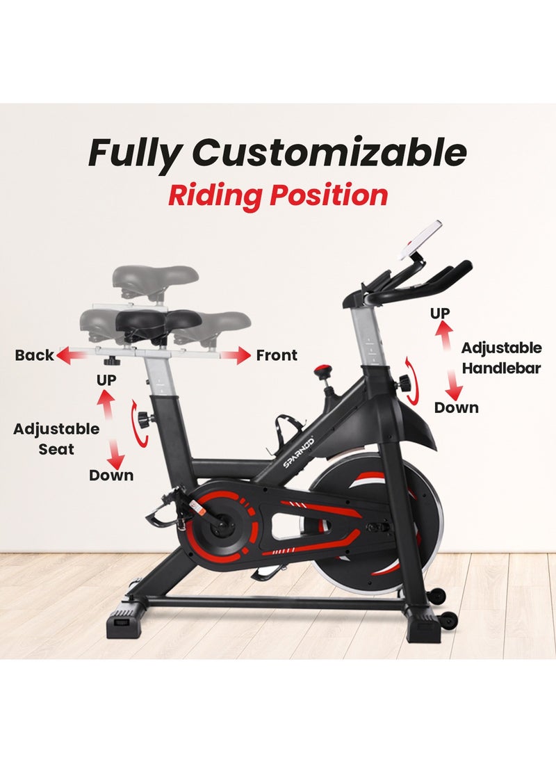 Sparnod Fitness SSB-11 Spin Bike with 13 kg Heavy-duty Flywheel, LED Display, Pulse Sensor, Silent Belt Drive System, Adjustable Resistance, 4way Adjustable Cushioned Seat, 2way Adjustable Handlebars. - pzsku/Z33653D266914A26BD499Z/45/_/1717141114/591b0492-e7de-48e1-b38c-5b3efe0eed2a