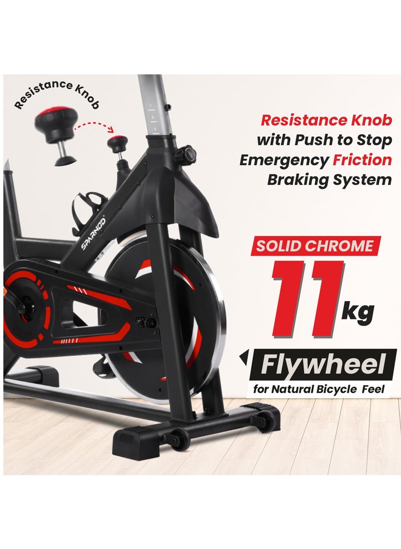 Sparnod Fitness - Sparnod Fitness SSB-11 Spin Bike with 13 kg Heavy-duty Flywheel, LED Display, Pulse Sensor, Silent Belt Drive System, Adjustable Resistance, 4way Adjustable Cushioned Seat, 2way Adjustable Handlebars. - Image 1