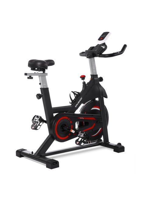 Sparnod Fitness SSB-11 Spin Bike with 13 kg Heavy-duty Flywheel, LED Display, Pulse Sensor, Silent Belt Drive System, Adjustable Resistance, 4way Adjustable Cushioned Seat, 2way Adjustable Handlebars.