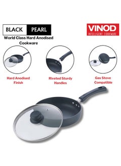VINOD Vinod Black Pearl Hard Anodised Deep Frypan with Glass Lid - 1.8 Litre, 22cm | 3.25mm Thick | Skillet Pan | Metal Spoon Friendly | Toxin Free | Gas Base - 2 Year Warranty  - Image 3