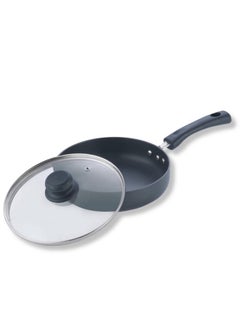 VINOD Vinod Black Pearl Hard Anodised Deep Frypan with Glass Lid - 1.8 Litre, 22cm | 3.25mm Thick | Skillet Pan | Metal Spoon Friendly | Toxin Free | Gas Base - 2 Year Warranty  - Image 1