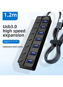 ماركة غير محددة موزع USB 3.0 بسبعة منافذ، موزع من واحد إلى سبعة منافذ، موسع عالي السرعة للكمبيوتر المحمول بأربعة منافذ - عدد الواجهات: مفتاح سبعة منافذ، منفذ واحد 3.0 [طراز مُحسّن]  - Image 2