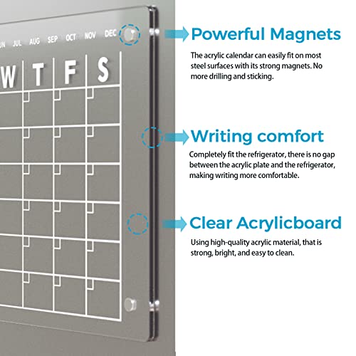 RR RAXMIN Magnetic Acrylic Calendar for Fridge 17"x12" Clear Dry Erase Calendar Board for Refrigerator Includes 4 Dry Erase Markers and Eraser - Image 3