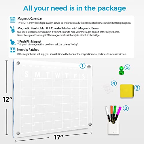RR RAXMIN Magnetic Acrylic Calendar for Fridge 17"x12" Clear Dry Erase Calendar Board for Refrigerator Includes 4 Dry Erase Markers and Eraser - Image 2