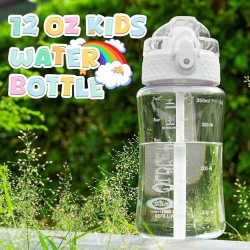 OLDLEY Kids Water Bottle for School, 12 oz (2 lids) BPA-Free Reusable Leak-Proof Durable Tritan Plastic Water Bottles with Straw & Chug Lids, Anti-dust Spout Cover (Clear) - Image 3