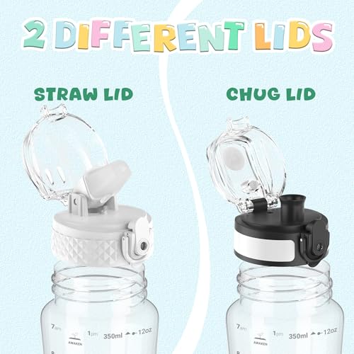 OLDLEY Kids Water Bottle for School, 12 oz (2 lids) BPA-Free Reusable Leak-Proof Durable Tritan Plastic Water Bottles with Straw & Chug Lids, Anti-dust Spout Cover (Clear) - Image 4