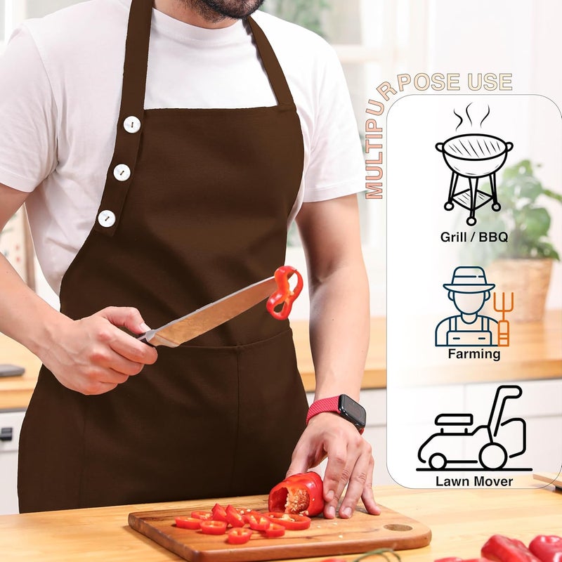 TOSHE Kitchen Apron Waterdrop Resistant Cotton Apron with adjustable Aprons for Women with Pockets 12 Color option Cooking Brown Apron (Brown) - Image 2