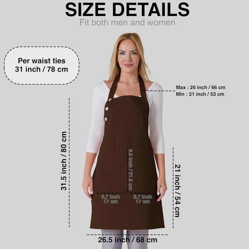 TOSHE Kitchen Apron Waterdrop Resistant Cotton Apron with adjustable Aprons for Women with Pockets 12 Color option Cooking Brown Apron (Brown) - Image 4