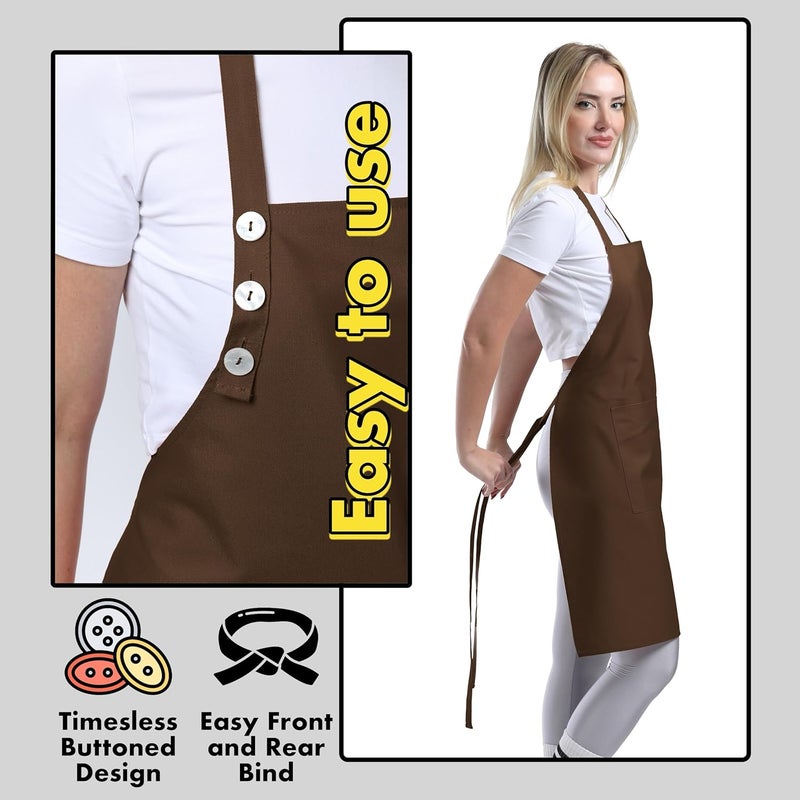 TOSHE Kitchen Apron Waterdrop Resistant Cotton Apron with adjustable Aprons for Women with Pockets 12 Color option Cooking Brown Apron (Brown) - Image 5