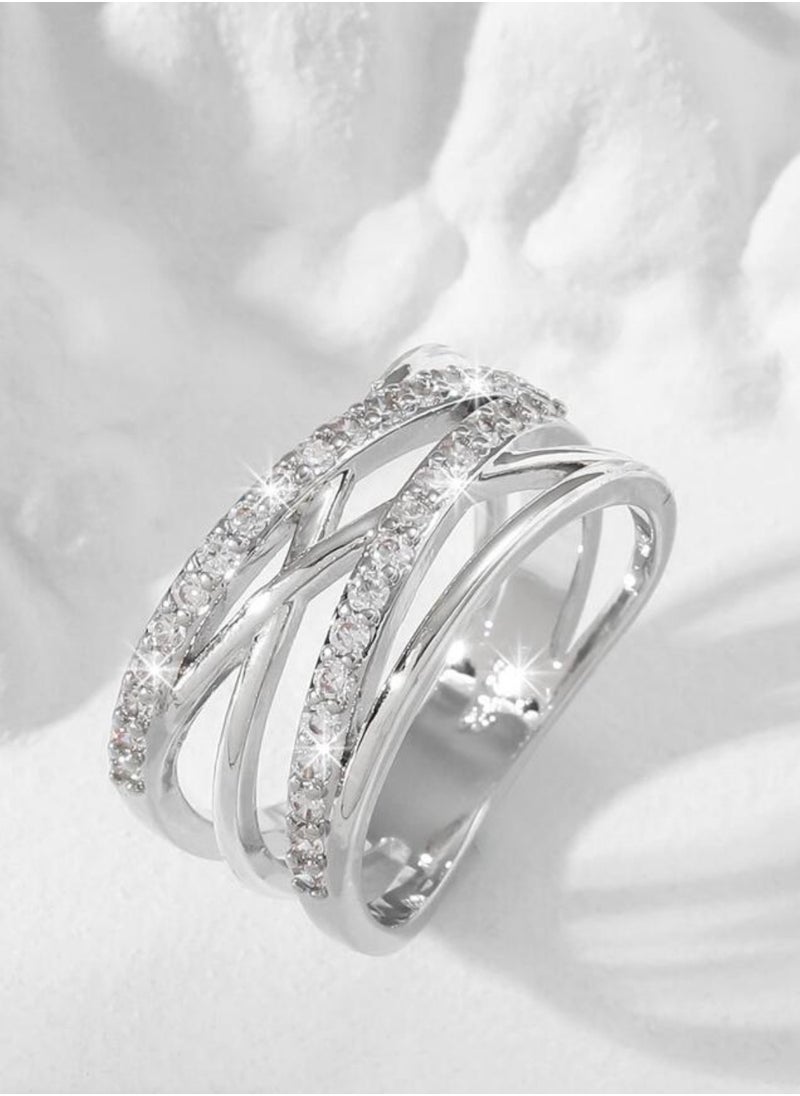 sixtyfour Elegant Silver Plated Cubic Zirconia Ring For Women Size 6  - Image 1