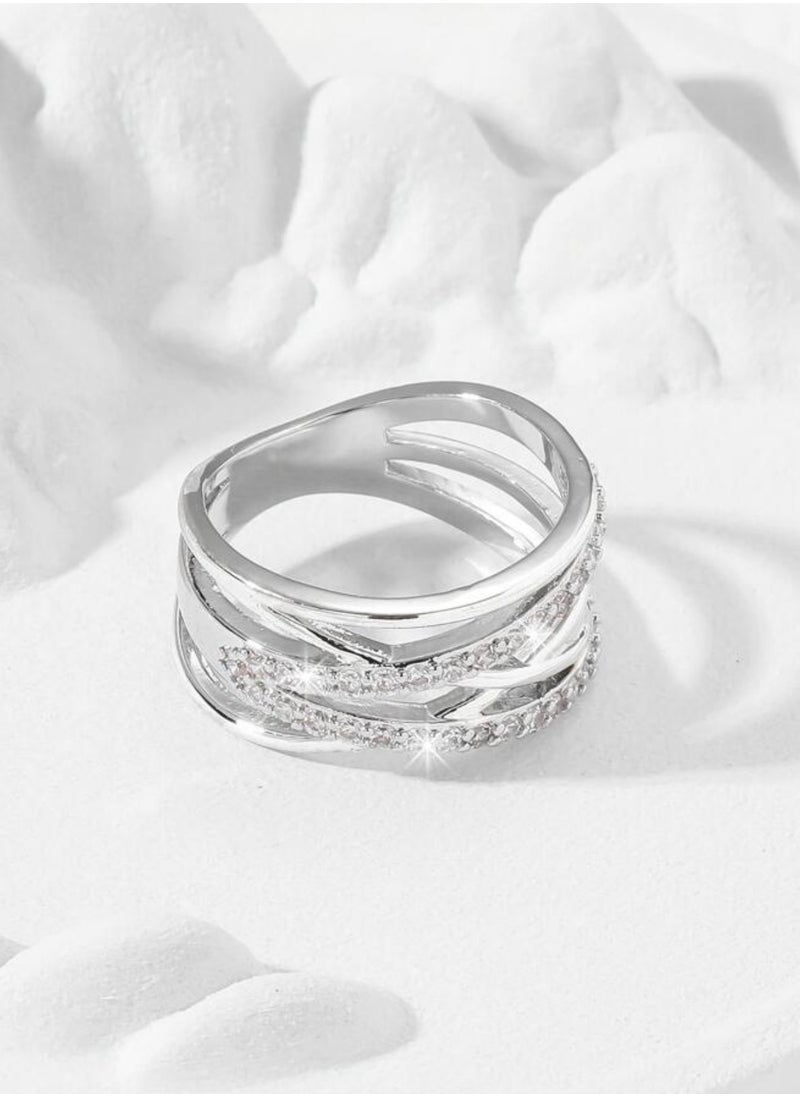 sixtyfour Elegant Silver Plated Cubic Zirconia Ring For Women Size 6  - Image 3