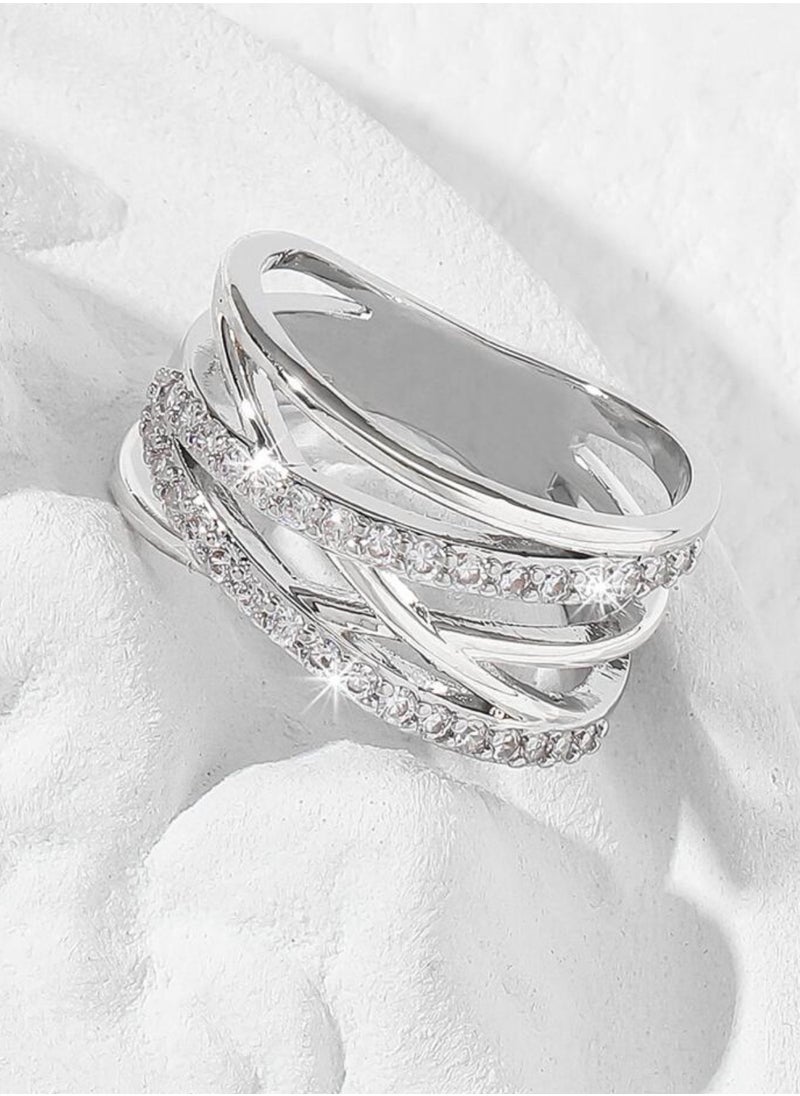 sixtyfour Elegant Silver Plated Cubic Zirconia Ring For Women Size 6  - Image 2