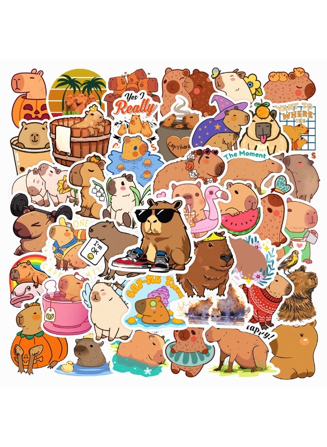 NIBEMINENT 50 Pcs Capybara Deco Kit Waterproof Stickers, High Definition Printing Bright Colors, Suitable for Laptop Skateboard Luggage Water Bottle Guitar DIY - Image 1