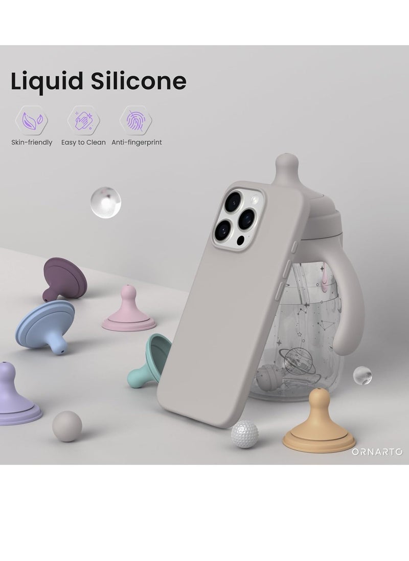 Compatible with iPhone 16 Pro max Case 6.3", Slim Liquid Silicone 3 Layers Soft Gel Rubber Shockproof Protective Case with Anti-Scratch Microfiber Lining-Stone Gray