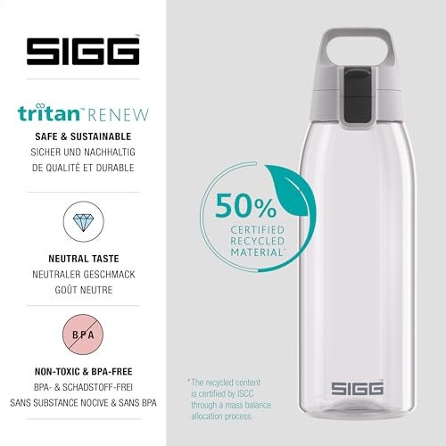 Sigg سيغ - زجاجة مياه رياضية من تريتان - شفافة بالكامل - مانعة للتسرب - خفيفة الوزن ومصنوعة من بلاستيك تريتان المقاوم للكسر - آمنة للغسل في غسالة الصحون - خالية من BPA - 34 أونصة - Image 3