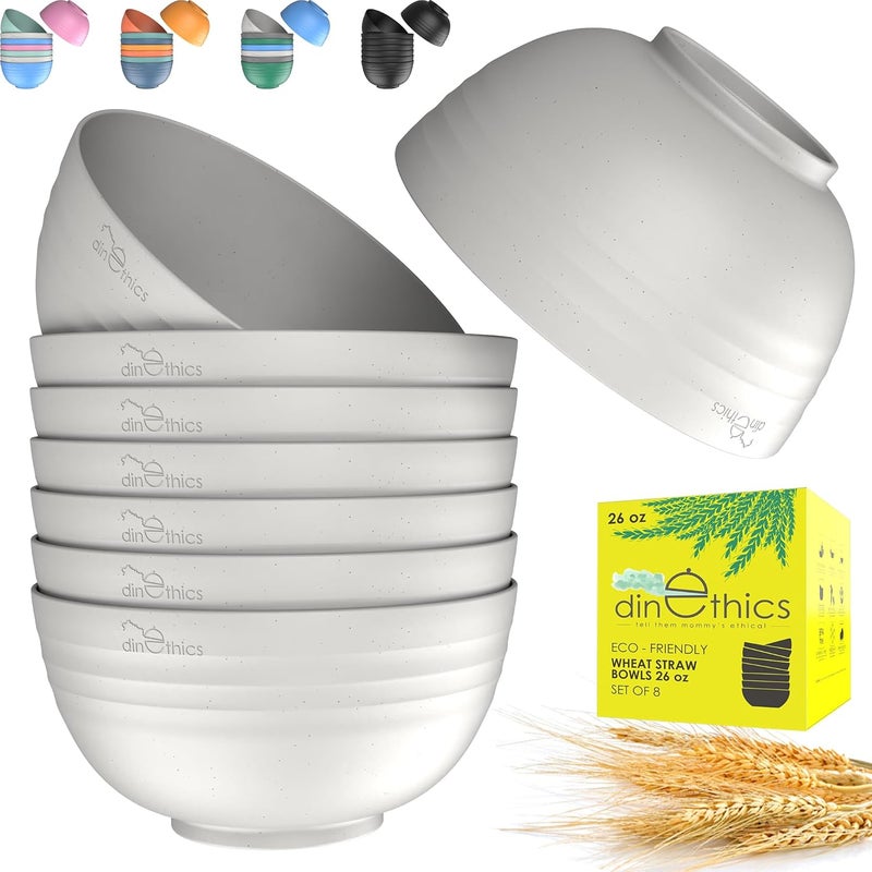 DINETHICS 8 Unbreakable Wheat Straw Bowls 26 oz  Perfect for Cereal Soup or Noodles  Dishwasher  Microwave Safe - Image 1