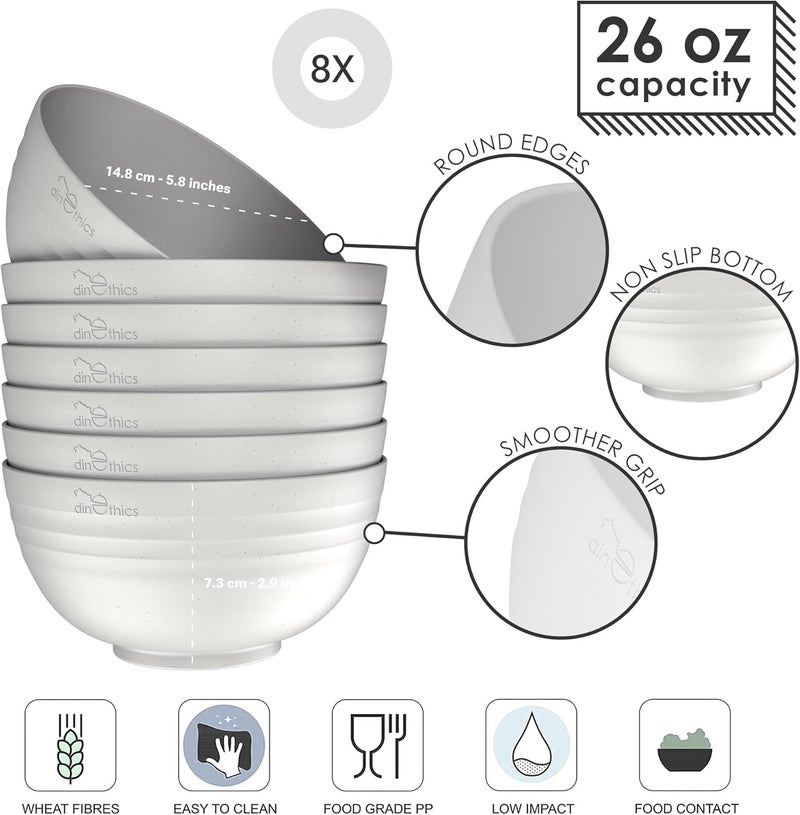 DINETHICS 8 Unbreakable Wheat Straw Bowls 26 oz  Perfect for Cereal Soup or Noodles  Dishwasher  Microwave Safe - Image 2