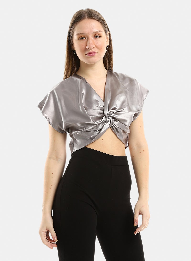 belle Twist Chest Satin Accent Plain Top - Image 2