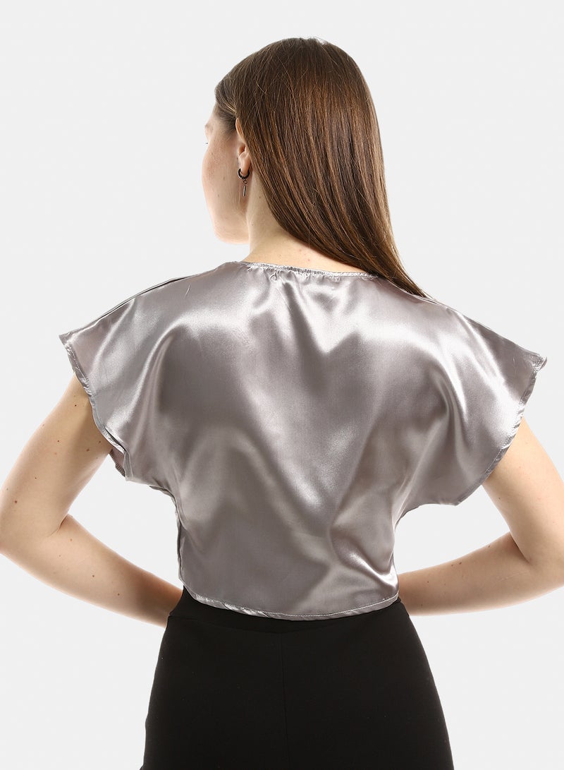 belle Twist Chest Satin Accent Plain Top - Image 3