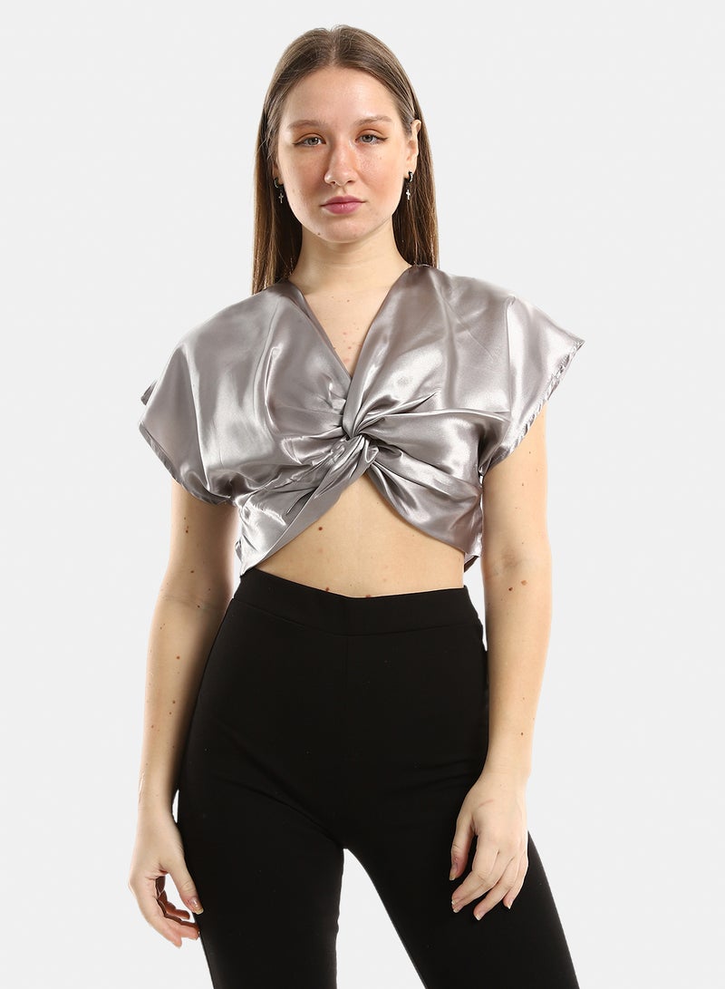 belle Twist Chest Satin Accent Plain Top - Image 1