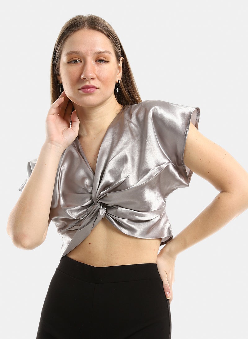 belle Twist Chest Satin Accent Plain Top - Image 4