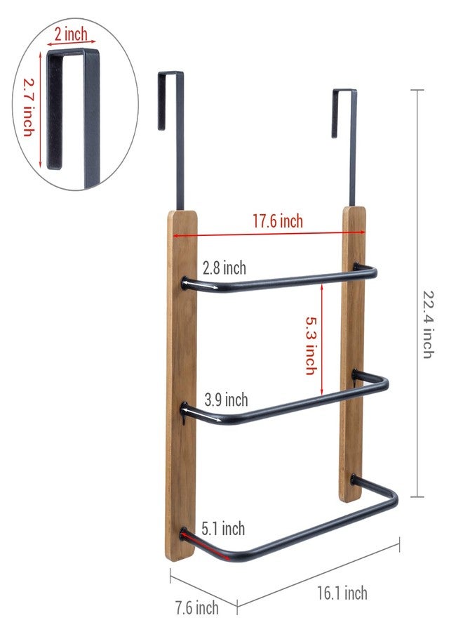 MyGift Over The Door Towel Rack for Bathroom, Rustic Solid Burnt Wood Towel Storage Organizer, 3 Tier Matte Black Metal Towel Bar, Space Saving Bathroom Door Hanging Towel Holder - Image 5