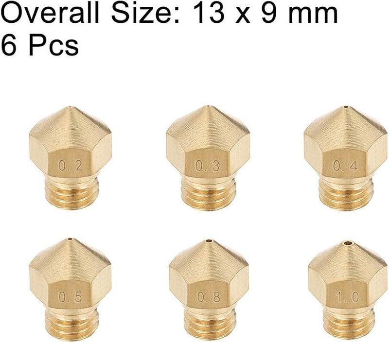 6 Pcs MK10 Brass 3D Printer Nozzle Set 0 2mm 0 3mm 0 4mm 0 5mm 0 8mm 1mm For 1 75mm Filament - Image 3