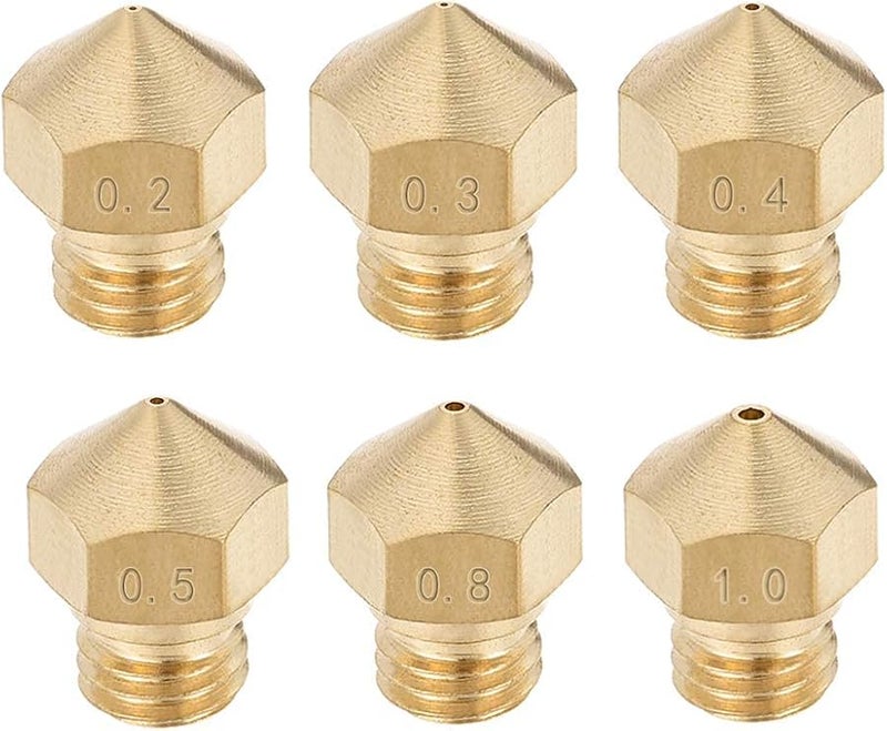 6 Pcs MK10 Brass 3D Printer Nozzle Set 0 2mm 0 3mm 0 4mm 0 5mm 0 8mm 1mm For 1 75mm Filament - Image 1