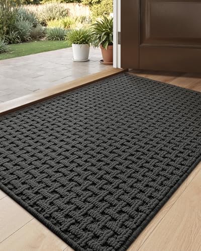 DEXI Indoor Door Mat Non Slip 24x36 Washable Front Entryway Mats Inside Entrance Large Welcome Entry Doormat Dirt Trapper for House Floor Home Porter Hall Backdoor Area Dark Grey - Image 1