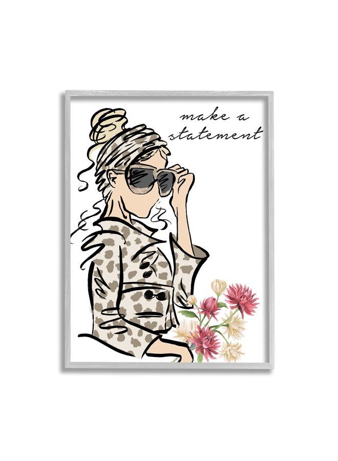 Stupell Industries Make A Statement Expression Fashionista Spring Florals, Designed by Elizabeth Medley Gray Framed Wall Art, 11 x 14, Tan - Image 1