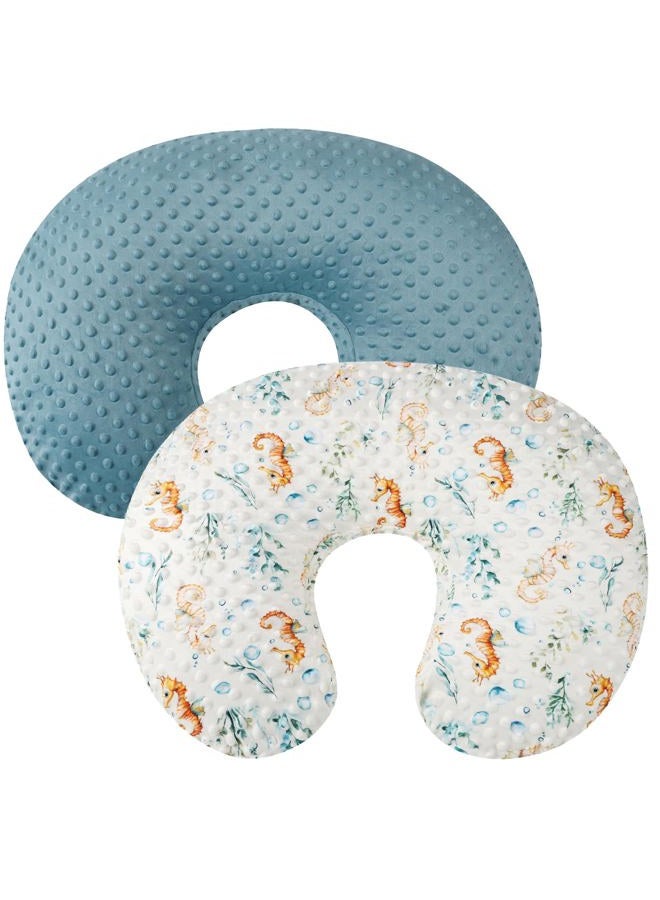 Bilokonda Dot Nursing Pillow Cover Set 2 Pack Nursing Pillow Slipcovers, Ultra Soft Compatible with Boppy Pillow,Standard Pillow for Baby Boy Girl Blue, Seahorse
