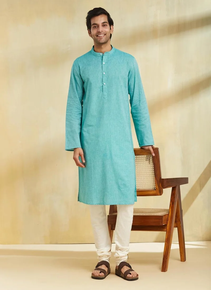 Fabindia Teal Cotton Long Kurta