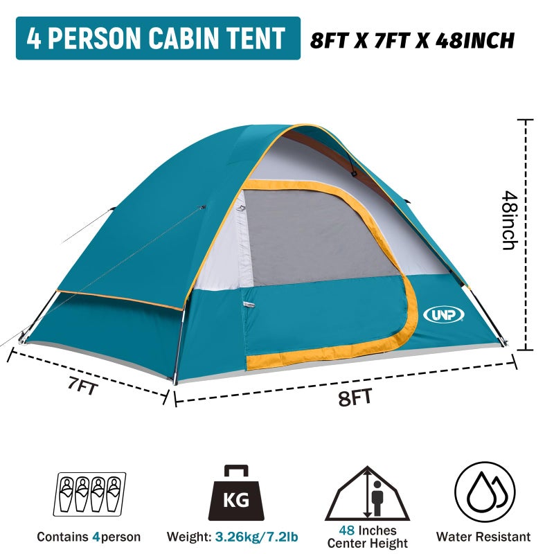 UNP Camping Tent 4 Person, Waterproof Windproof Tent with Rainfly Easy Set Up Portable Dome Tents for Camping (Ocean Blue) - Image 2