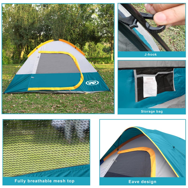 UNP Camping Tent 4 Person, Waterproof Windproof Tent with Rainfly Easy Set Up Portable Dome Tents for Camping (Ocean Blue) - Image 3