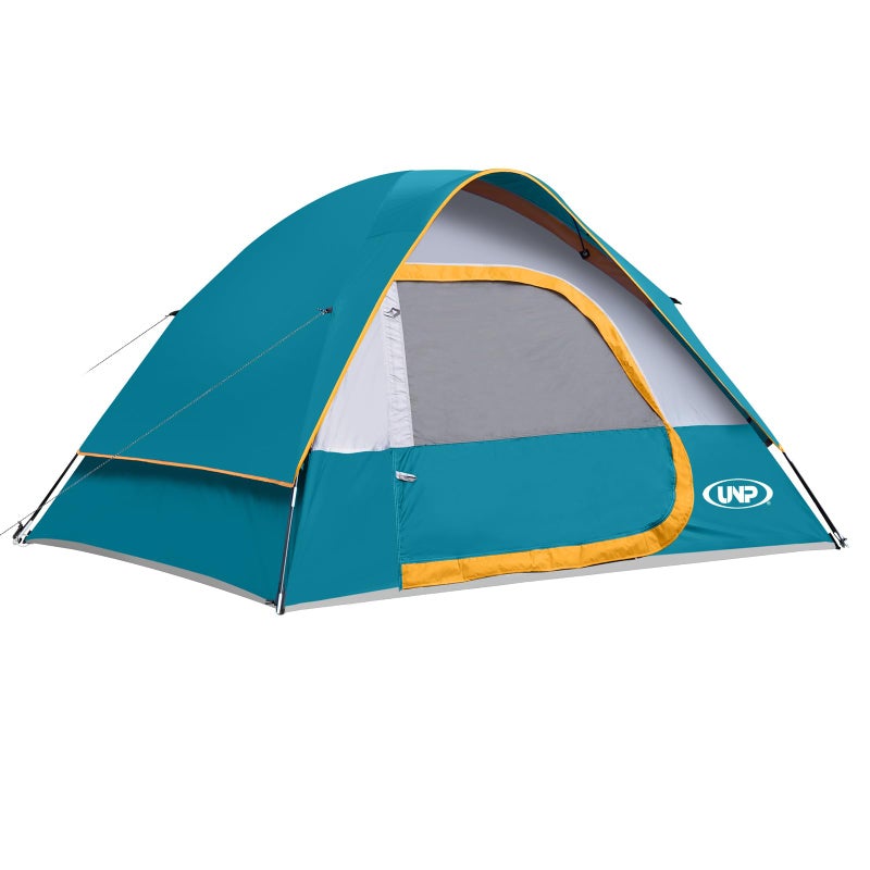 UNP Camping Tent 4 Person, Waterproof Windproof Tent with Rainfly Easy Set Up Portable Dome Tents for Camping (Ocean Blue) - Image 1