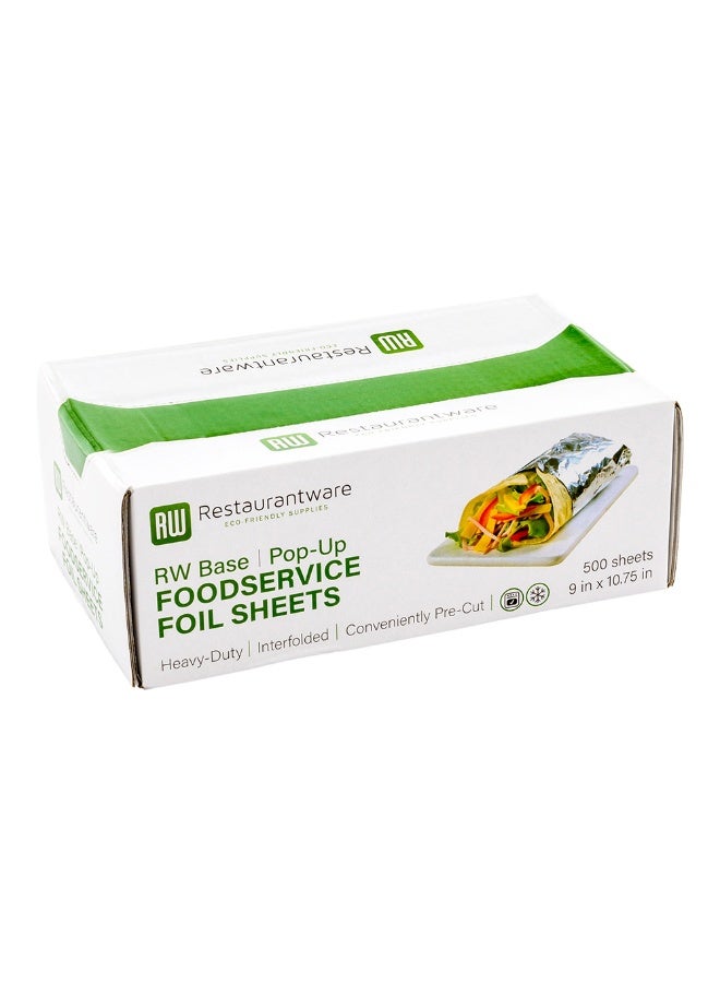 Restaurantware RW Base 10.75 Inch x 9 Inch Aluminum Foil Sheets, 500 Interfolded Foil Sheets - Pre-Cut, For Food, Silver Aluminum Foil Pop Up Sheets, Oven-Safe, Freezer-Safe - Image 1