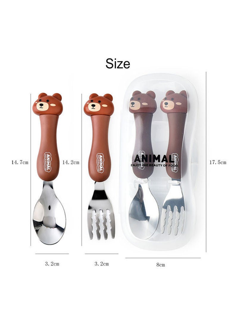 NIBEMINENT 2-Piece Toddler Utensils Spoon And Folk Set With Travel Case Brown 17.5x3x8cm - Image 5