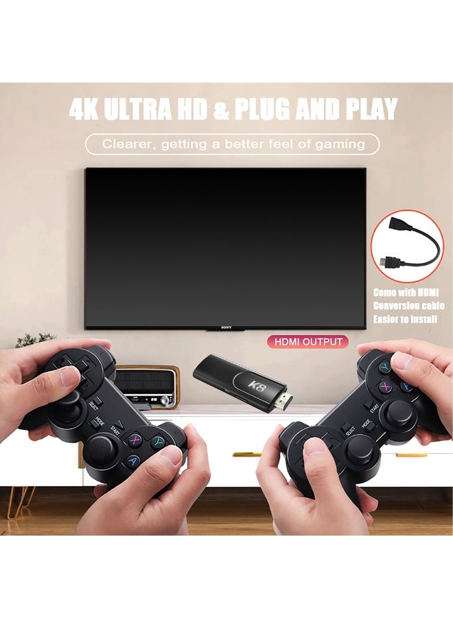 وحدة تحكم ألعاب ريترو 4K مع عصا ألعاب 64GB مدمجة و30000+ لعبة كلاسيكية و46 محاكي ووحدة تحكم لاسلكية مزدوجة 2.4G قابلة للتوصيل والتشغيل للعب على التلفاز - Image 2