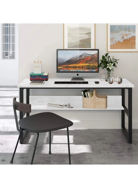 Computer desk with lower bookshelf  White