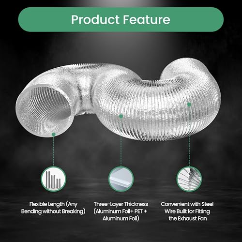 InfiniPower Flexible 8-Inch Aluminum Ducting, Dryer Vent Hose, Heavy-Duty Three-Layer Protection, 25-Feet Long for Heating Cooling Ventilation and Exhaust, Silver - Image 3