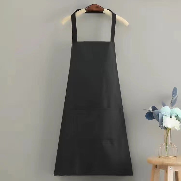 Waterproof and Oil-proof Tower Velvet Apron Lined and Fattening Kitchen Household Over-the-knee Catering Stall Work Dirt-resistant Work Clothes Waterproof hanging neck no figure black