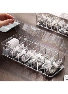 neotimely Cable Organizer Storage Box With Lid cables Organizer Box，Transparent Charger Cable Organiser ，Desk Accessories Storage Organizer Cable Management Tidy With 10 Cable Ties Straps  - Image 1