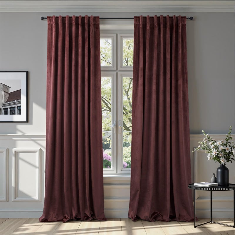 Pitalk Ruby Wine Velvet Curtains 84 Inch Length for Living Room 2 Panels Back Tab Pocket Luxury Drapes Thermal Insulated Darkening Curtain for Girls Bedroom Vintage Victorian Decor Dark Purple Red 52x84 Long - Image 1