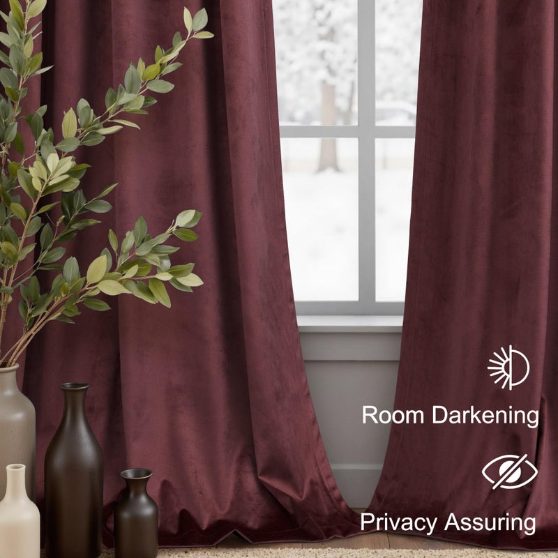 Pitalk Ruby Wine Velvet Curtains 84 Inch Length for Living Room 2 Panels Back Tab Pocket Luxury Drapes Thermal Insulated Darkening Curtain for Girls Bedroom Vintage Victorian Decor Dark Purple Red 52x84 Long - Image 5