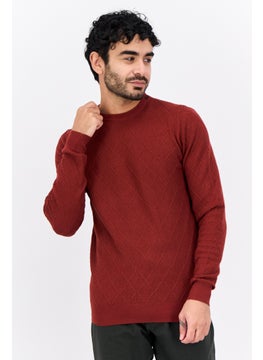 Sorbino Men Crew Neck Textured Sweater, Rust Brown  - Image 1